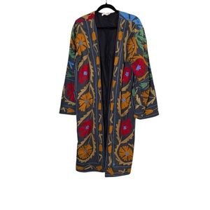 Colorful Floral Cotton Embroidered Kimono/Coat/Kaftan Sz M/L